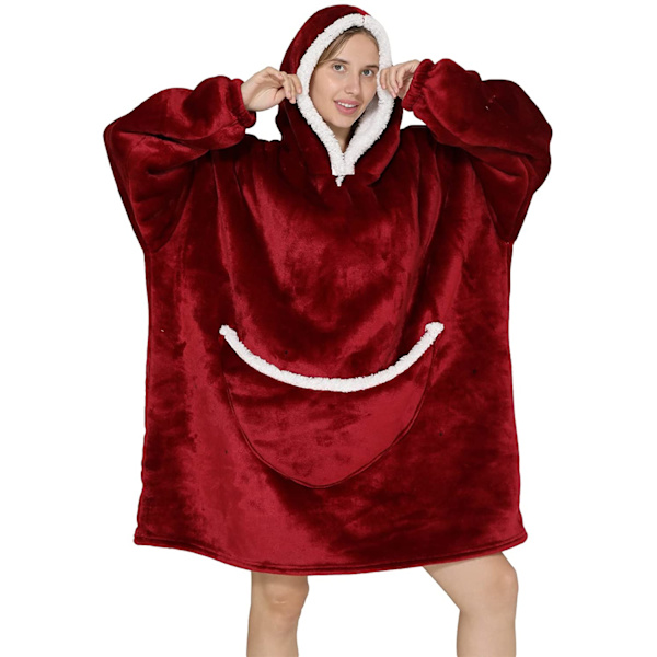 Oversized Hoodie Tæppe Gaver til Kvinder UK Voksne Mænd Børn Piger Bærbar Komfortabel Fleece Hoodie Kåbe Som Fødselsdagsgaver til Mødre Venner Wine Red-adults