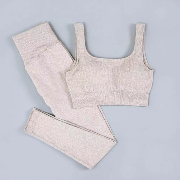 Yoga Set Träningskläder För Kvinnor Fitness Kläder Långärmad Yoga Dräkt BraPants Brown M