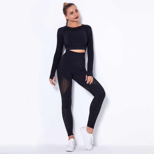 Långärmad yogadräkt för damer, sportfitness, löpning, yogabyxor 6301 long sleeve trousers suit-khaki XS