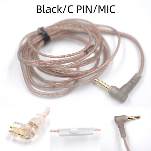 KZ ZS10 ZSN EDX Pro Högrent Syrefri Koppar Platt Uppgraderingskabel 2 Pin 0.75/0.78mm B/C Pin 3.5mm Silverpläterad OFC-tråd B Pin No Mic Black