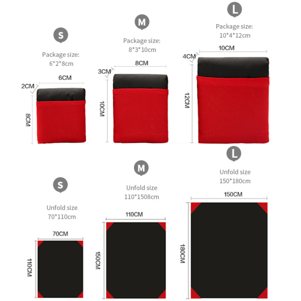 Bärbar ficka campingmatta Vikbar campingmadrass Baby utomhus Ultratunn vattentät strandmatta picknickfilt Red 150x180cm(with Nail)