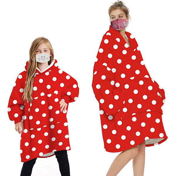 Geagodelia Oversized Hoodie Filt Fluffig Fleece Filt Hoodie för Män Kvinnor Barn Hooded Filt med Stor Ficka Fram Familj Matchande Red - Polka Dots One Size
