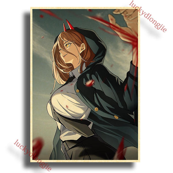 Chainsaw Man Anime Juliste Retro Kraft Paper Vintage Kodin Sisustus Maalaus Olohuone Kuva Lahja Seinätarrat Kahvila Sisustus Taide Seinä 42X30cm(A3) 22