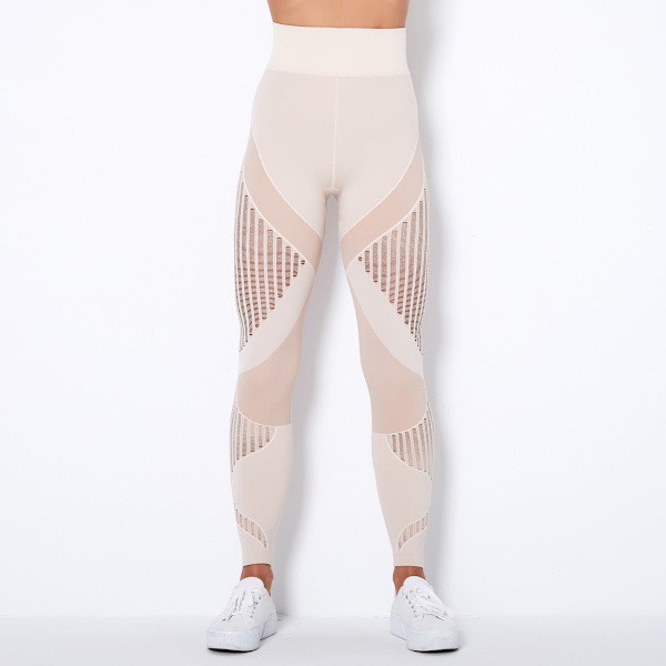 Europæiske og amerikanske sømløse strikkede sexede stiber fugttransporterende yogabukser sports løbe fitnessbukser til kvinder 6301 trousers-Army Green XS