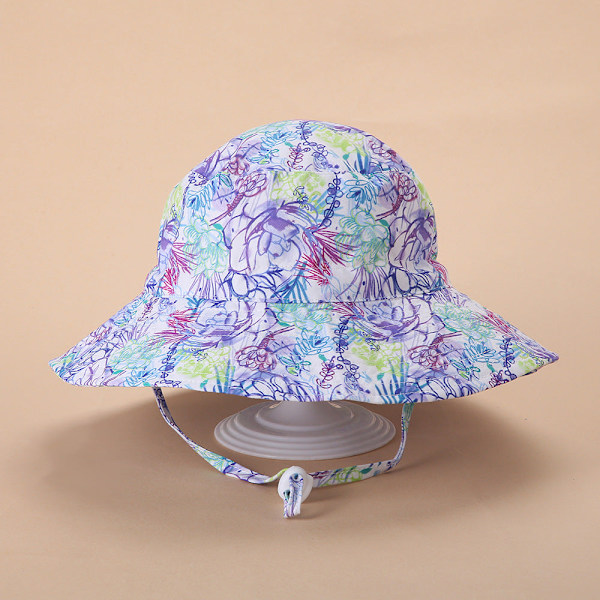 Kevään ja kesän uusi aurinkohattu miehille ja naisille, vauvan hengittävä, nopeasti kuivuva ranta-hattu, lasten aurinkosuoja säädettävä bucket-hattu Purple pattern S code (50)