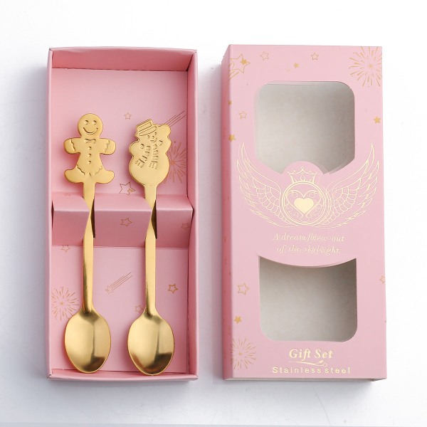 Liten Sked Snögubbe Sked Nordic Style Bordsservis Present Sked Presentbox Julklappsbox Gold Spoon-XINGX