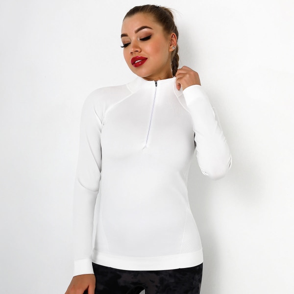 Europeisk och amerikansk stickad sexig tight fitness sporttröja med dragkedja, fukttransporterande snabbtorkande yogakläder dam 6318 long sleeve-White M