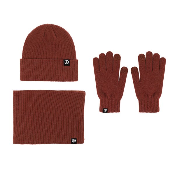Varm Ullhatt Skjerf Hansker Tredelt Sett Vindtett Strikket Hatt Tredelt Sett Pink three-piece set