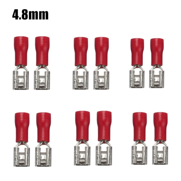 100/50 stk. 2,8 mm 4,8 mm 6,3 mm isolert spadeledningskontakt hun crimpkontakter elektrisk crimpkontaktsett 2.8mm Red 10PCS
