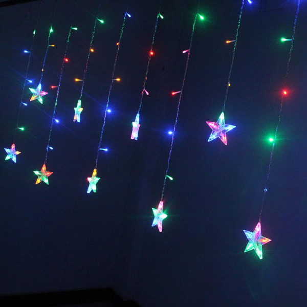 2M Stjerne Fe Lys Jule Stjerne Lyskæde Guirlande Led Gardiner Bryllup/Hjem/Fest/Have/Fødselsdag Dekoration Belysning Multicolor 2M 90LEDs