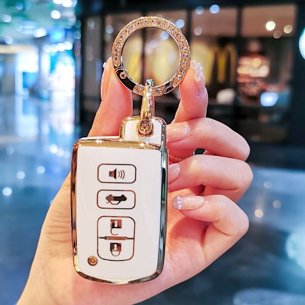 4 Knappar Bilnyckelfodral Skydd För Toyota Camry Corolla RAV4 Highlander Avalon 2015 - 2017 Smart Kontroll Skydd Skal Hållare grey keyring