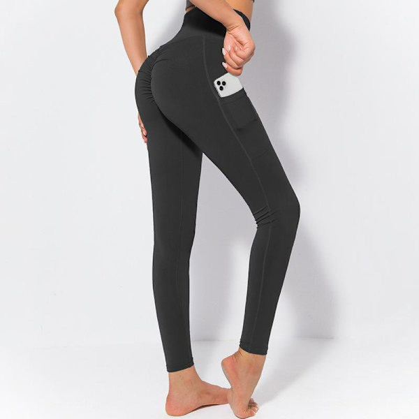 Lulu Yogabyxor Europeiska och Amerikanska Hög Midja Naken Känsla Tajta Bokstav Ficka Sportbyxor Kvinnliga Persika Höft Fitnessbyxor för Kvinnor 6565 trousers-Black M