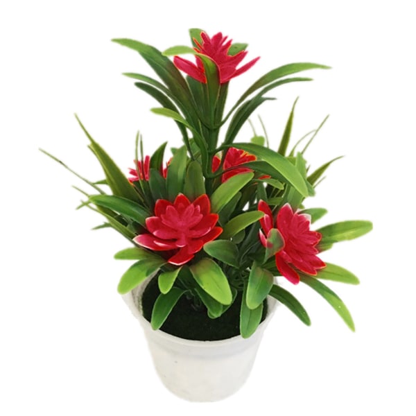 Kunstig plante Fake Blomst med Vase Lotus Blomst Potteplante Bonsai Bryllupsfest Have Hjem Indretning Kunstig Blomst Red