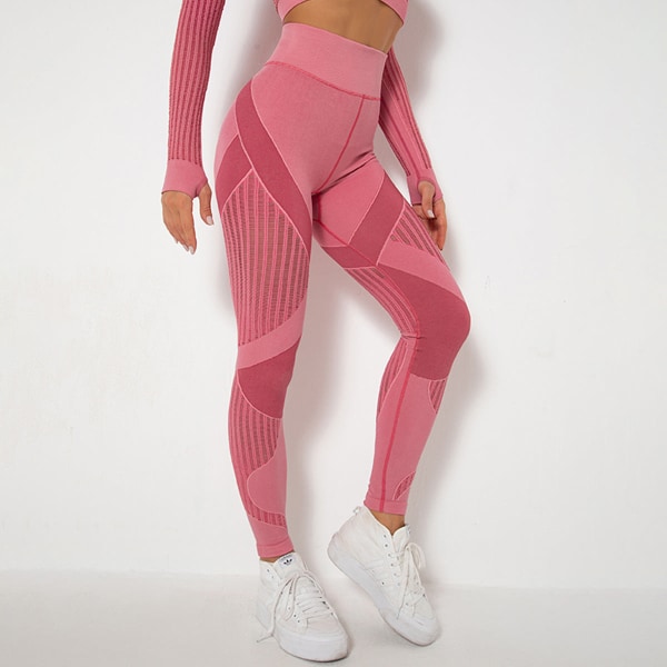 Eurooppalaiset ja amerikkalaiset saumattomat neulotut seksikkäät raidat kosteutta siirtävät joogahousut urheiluun juoksuun fitness-housut naisille 6301 trousers-dark blue L