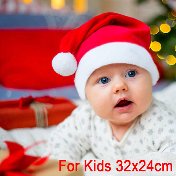 Pehmeä pehmokangas joulupipojuhliin vauvoille aikuisille Joulupukkihatut punainen koristelu Uudenvuodenkoristelu lasten lahja lomajuhlatarvikkeet erä For Kids 32x24cm 1pcs