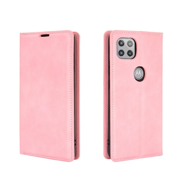 Magnetiskt läderfodral med sugpropp i TPU för Motorola Moto G 5G Pink