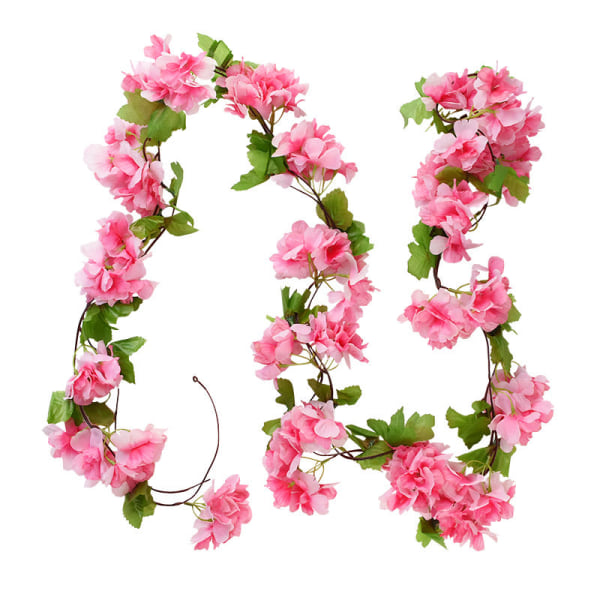 2,3 m blomsterkrans konstgjord blomsnöre med löv Siden Sakura körsbärsblommor murgröna vinstockar för hemträdgård bröllop valvbågedekor B04 pink flower vine