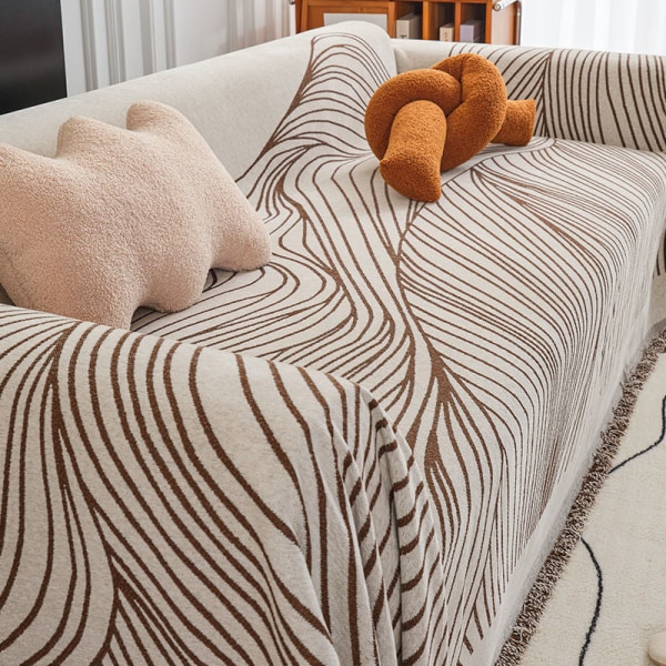 Universellt Dubbelsidigt Chenille Norr Halkfritt Heltäckande Universellt Sofföverdrag Heltäckande Överdrag Coffee color line cover cloth 180*230