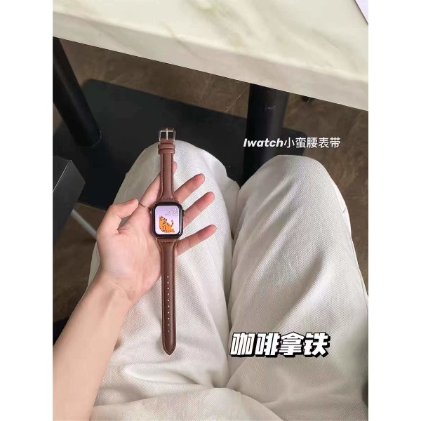 Smart Klockarmband för Apple Watch Band 40mm 44mm 38mm 42mm Serie SE 654321 Dam Läder Klockarmband light blue 40mm for series 456