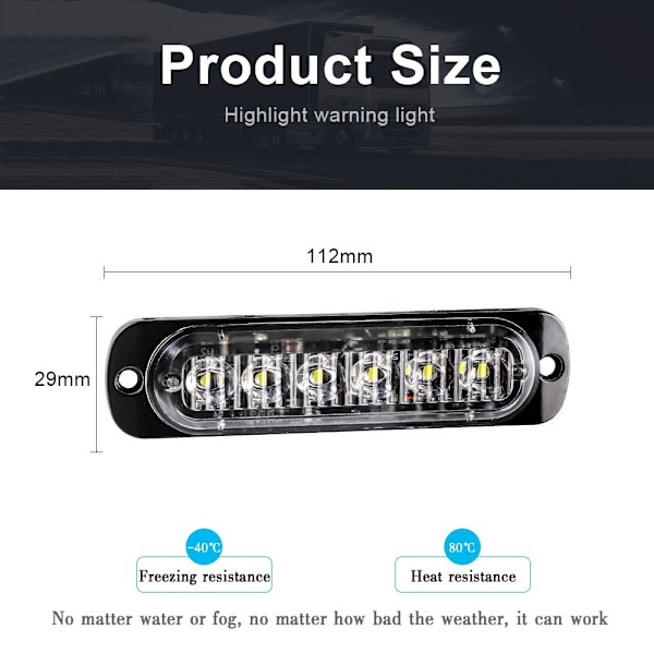 LED-blixtljus Blinkande grilljus Bil nödljus 6LED VARNINGSLJUS polisbelysning för bil LASTBIL strobe LED-ljus 12v 24v red 1 piece
