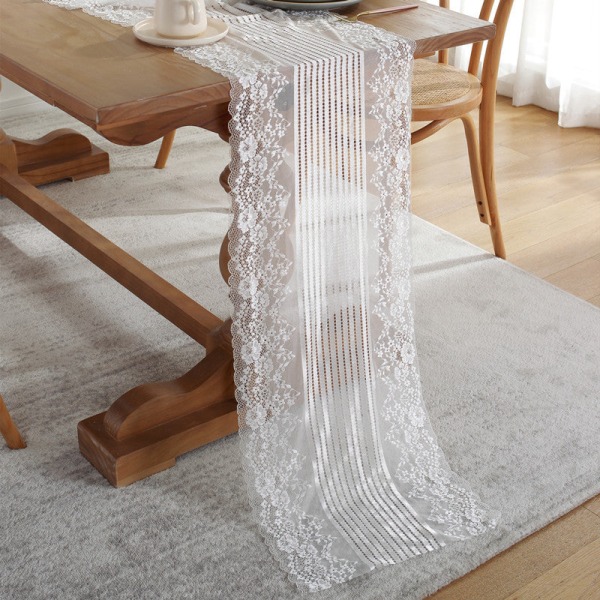 Fransk Romantisk Hvid Sort Blonde Bordløber Bryllupsdekoration Duge White lace 220cm long