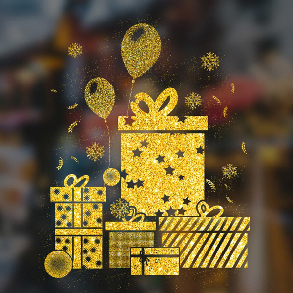 Jul Fönsterdekorationer Guld Glänsande Jul Väggdekor För Hem Barnrum Väggdekaler Nyårsdekorationer 7