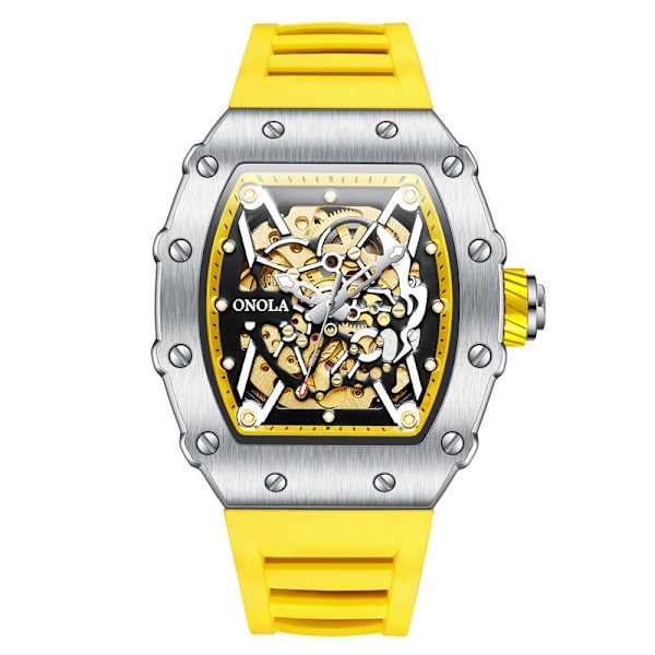 Automatisk Mekanisk Klocka Herr Silikonarmband Mode Vattentät Sportklocka Herr Silver White