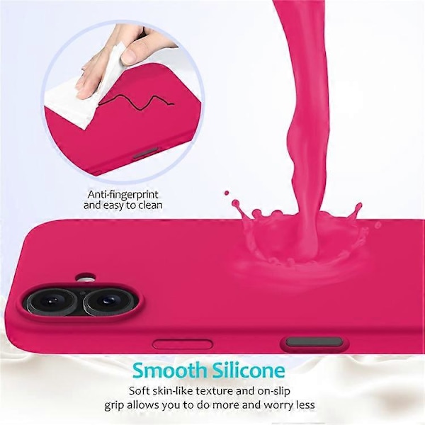 Kompatibelt Skal för iPhone 16, Flytande Silikon, Mjukt Foder, Stötsäkert Telefonskydd Pink