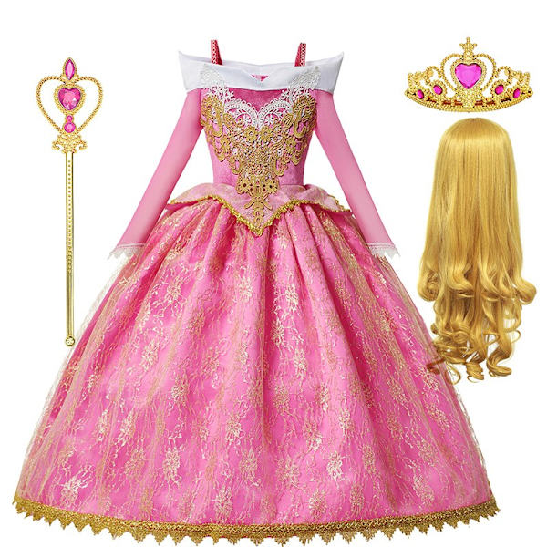 Prinsessa Ruusunen tyttöjen prinsessamekko lasten naamiaisasu cosplay Aurora ylellinen puku Halloween karnevaali verkkokangasvaatteet 7-8T (Tag 140) Aurora Set 3