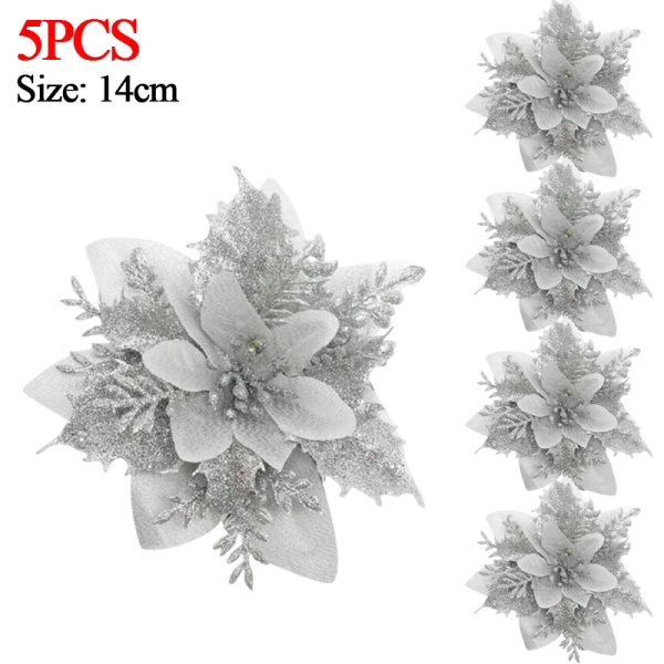 5/10 kpl 14 cm Glitteri Joulutähti Joulu Keinotekoiset Kukat Klipseillä DIY Joulukuusen Koristeet Seppele Takka Koristeet Gold (5pcs)