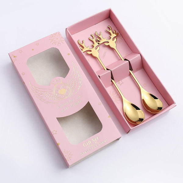 Kahvi Jälkiruokalusikka Ruostumattomasta Teräksestä Hirvilusikka Joulu Uuden Vuoden Lahja 304 natural elk spoon