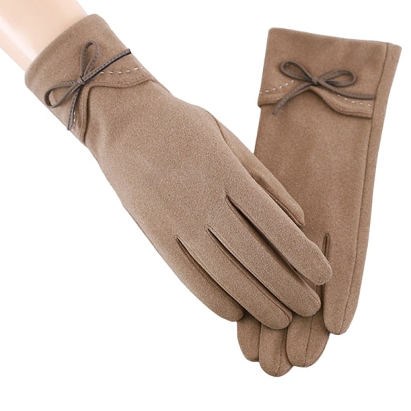 Mode Damhandskar Höst Vinter Söta Fluffiga Varma Vantar Hel Finger Dam Vantar Utomhus Sport Gants Handskar Pekskärm Khaki 5 One Size