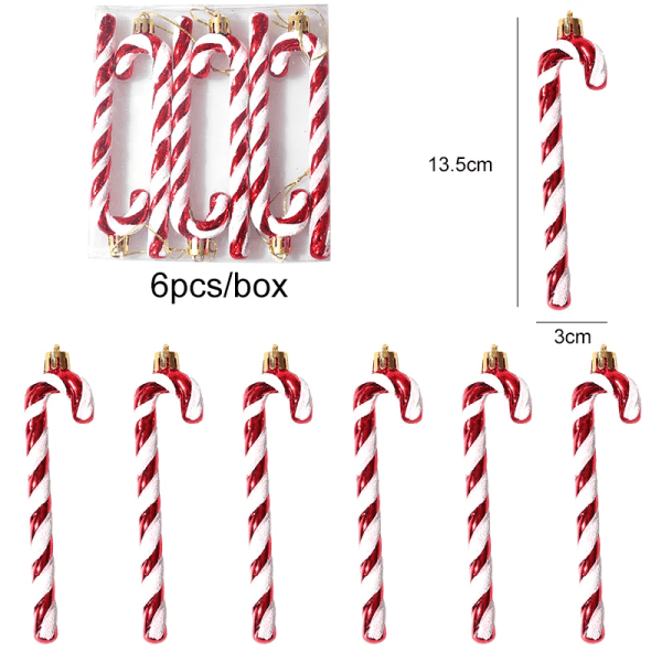 6 st Jul Röda Godis Kryckor Lollipop Julgran Hängande Prydnader 2024 Nyårspresent Jul Heminredning 2023 Set9