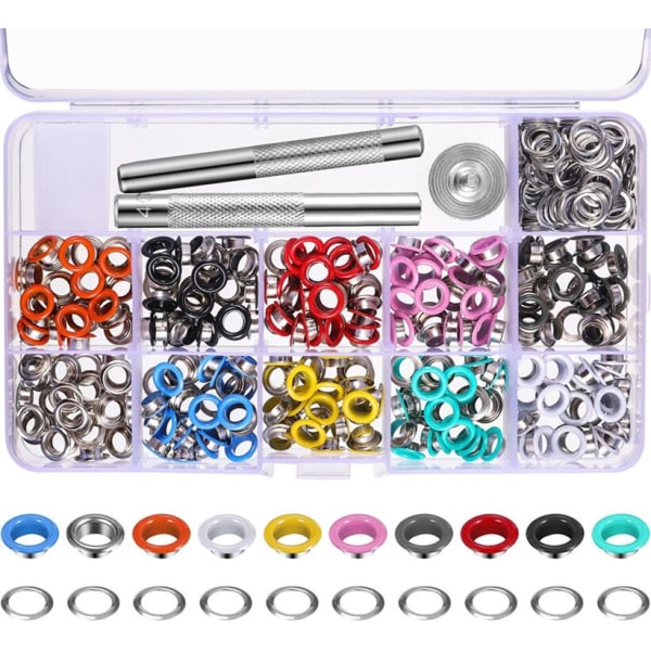 12 väriä 5 mm metalliset purjerenkaat, metalliset niittisarjat, kenkien niitit, purjerenkaat nahalle, kankaalle, vöille, vaatteille, askarteluun ja muuhun 300pcs 10 colors