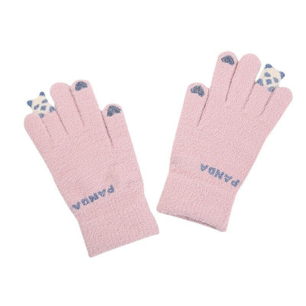 Wecute Barnhandskar Vuxen Kawaii Köldskydd Nya Vinter Plyschhandskar Stretch Stickad Pekskärm Förtjockad Fleece Ridhandskar Gray