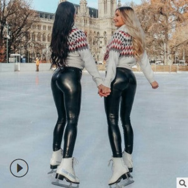 Europeiska och amerikanska plusstorlekar Damkläder Leggings Hög midja PU-läderbyxor Dam Yoga konstläder Höst- och vinterleggings 6009 leather pants-thin M
