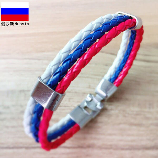Ornament Vævet Flag Flag Farve Læderarmbånd Pu Imitation Armbånd VM Landearmbånd Russia