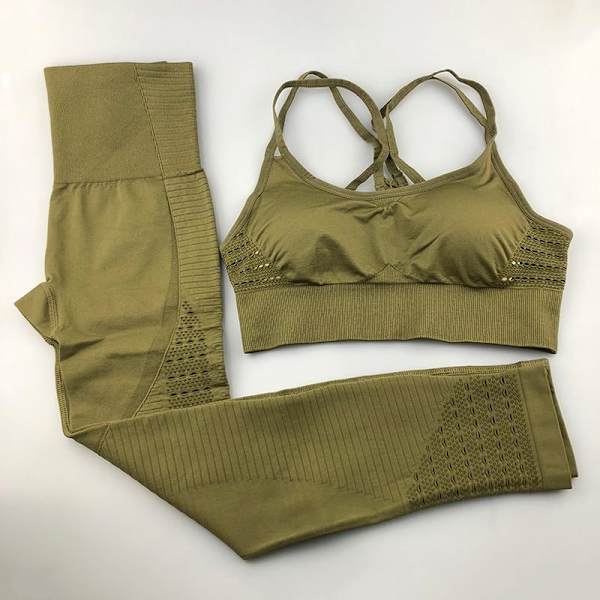 Yoga Set Dam Träningskläder Sportkläder Leggings Vadderad Push-up BH violet L