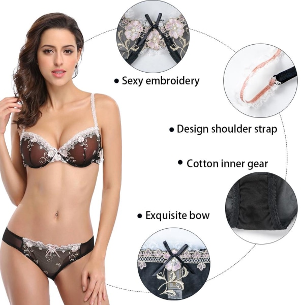 Varsbaby Sexig Broderad BH Set för Kvinnor White 34B