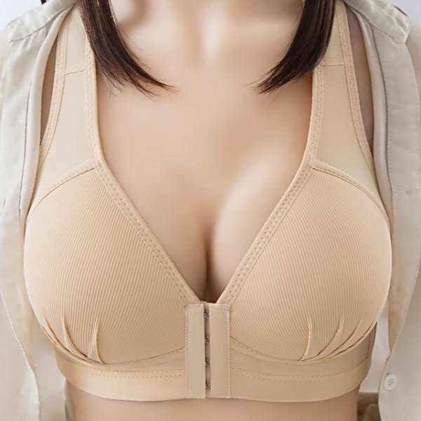BH med frontlukning, ensfarvet, plus size, sexet push up-bh, trådløs, sømløs, usynlig bh uden bøjler til kvinder, tube top Beige 85C