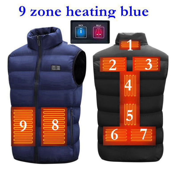 Herre Utendørs USB Infrarød Varmevest Jakke Herre Vinter Elektrisk Oppvarmet Vest Vattert Vest For Sport Fotturer Oversized 5XL Double switch black XL