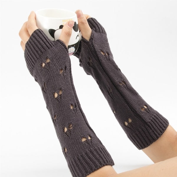 Nya Varmare Vinter Damhandskar Stilfulla Handskar Flicka Arm Virkad Stickning Ihåligt Hjärta Vante Varma Fingerlösa Handskar Black One Size