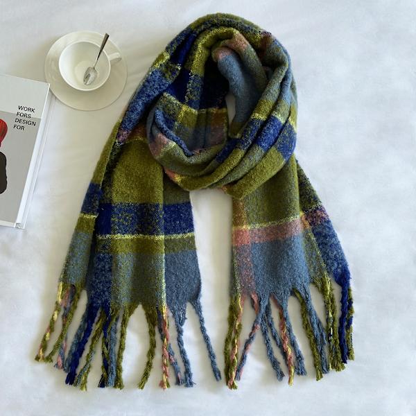 Koreansk Samma Design som Designer Ader Stitching Cashmere Pläd Scarf Unisex Vinter Varm Haklapp Sjal Mustard green plaid 184*49cm