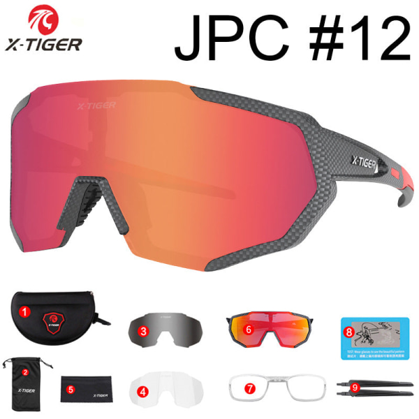 X-TIGER Polariserede Cykelbriller Landevejscykel Briller Cykelsolbriller MTB Mountainbike Cykelbriller 3 lens-black frame red lens leg 17cm