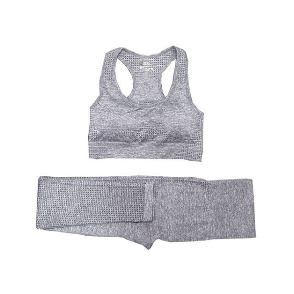 Set Gym Kläder Träningsoveraller Toppar och Leggings för Fitness Sport 3PCS Grey S