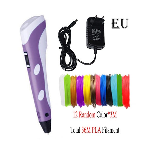 Dikale 3D-penna LED-skärm DIY 3D-utskriftspenna PLA-filament Kreativ leksakspresent för barn Designritning 3D-skrivarpenna Ritstift PLA Filament Blue EU 3Mx12