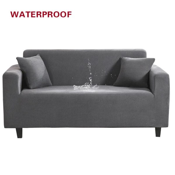 Elastisk sofabetræk, vandtæt, ensfarvet, høj stretch, slipcover, altomfattende elastisk sofabetræk, sofabetræk til stue Grey 1-seat 90-140cm