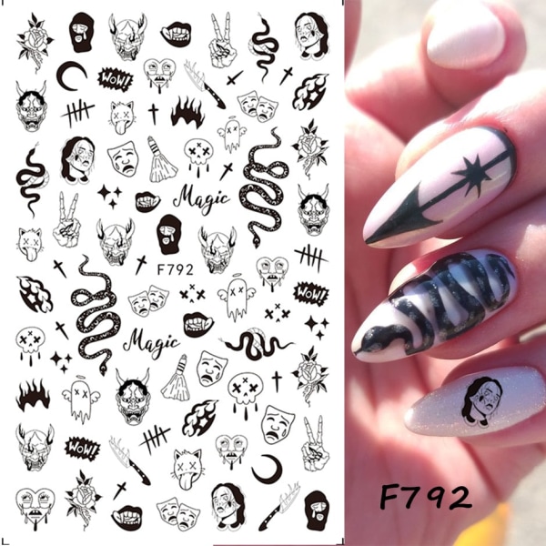 3D Halloween Nageldesign Anime Joker Spindel Orm Sliders Nageldekaler Självhäftande Dekaler Flickor Barn Party Manikyr GLF794 F796