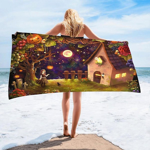 Tørrehåndklæde, strandhåndklæde med tegneserie-animationstema, Halloween, mikrofiber, absorberende, blødt, UYR439