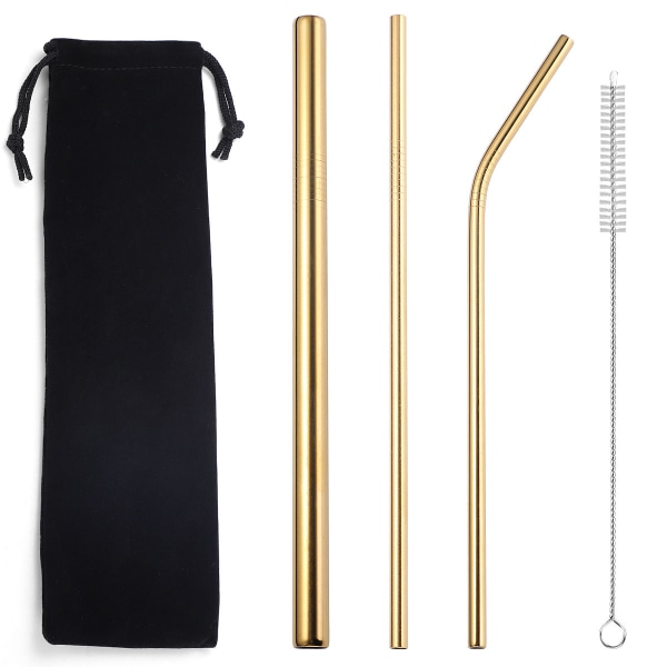 Populärt Bordsservis Livsmedelsgodkänd Miljöskydd Rostfritt Stål Sugrör Drick Mjölk Te Metall Sugrör 3 Set Rose 3 straw 1 brush/light bag